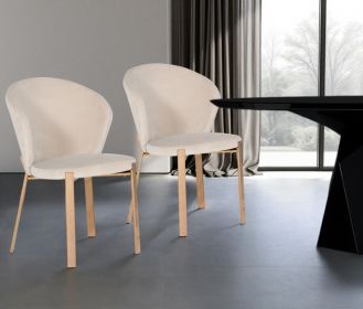 Set of Two Beige and Champagne Upholstered Velvet Wing Back Dining Side Chairs