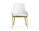 White and Gold Upholstered Faux Leather Dining Arm Chair