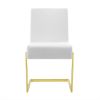 Set of Two White and Gold Upholstered Faux Leather Dining Side Chairs
