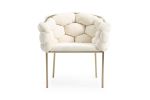 White and Brass Upholstered Fabric Dining Arm Chair