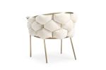 White and Brass Upholstered Fabric Dining Arm Chair