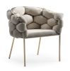 Tufted Gray And Brass Upholstered Velvet Dining Arm Chair