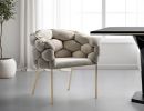 Tufted Gray And Brass Upholstered Velvet Dining Arm Chair