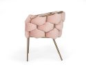 Pink and Brass Upholstered Fabric Dining Arm Chair