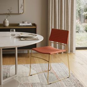 Set Of Two Salmon Upholstered Fabric Dining Chairs