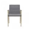 Gray and Antiqued Brass Upholstered Fabric Dining Arm Chair