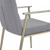 Gray and Antiqued Brass Upholstered Fabric Dining Arm Chair
