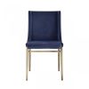 Set of Two Blue and Antiqued Brass Upholstered Fabric Wing Back Dining Side Chairs