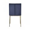 Set of Two Blue and Antiqued Brass Upholstered Fabric Wing Back Dining Side Chairs
