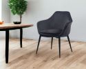 Gray and Black Upholstered Velvet Dining Arm Chair