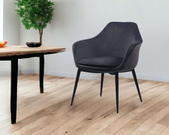 Gray and Black Upholstered Velvet Dining Arm Chair