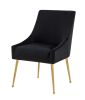 Set of Two Black and Gold Upholstered Velvet Wing Back Dining Arm Chairs