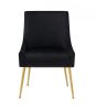 Set of Two Black and Gold Upholstered Velvet Wing Back Dining Arm Chairs