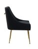 Set of Two Black and Gold Upholstered Velvet Wing Back Dining Arm Chairs