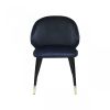Set of Two Blue Black and Gold Upholstered Velvet Wing Back Dining Arm Chairs