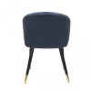 Set of Two Blue Black and Gold Upholstered Velvet Wing Back Dining Arm Chairs