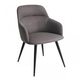 Gray and Black Upholstered Fabric And Metal Dining Arm Chair