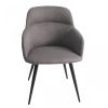 Gray and Black Upholstered Fabric And Metal Dining Arm Chair