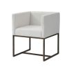 Off White and Antiqued Brass Upholstered Fabric Dining Arm Chair