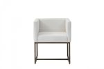 Off White and Antiqued Brass Upholstered Fabric Dining Arm Chair