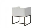 Off White and Antiqued Brass Upholstered Fabric Dining Arm Chair