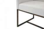 Off White and Antiqued Brass Upholstered Fabric Dining Arm Chair
