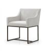 Beige and Antiqued Brass Upholstered Fabric Dining Arm Chair