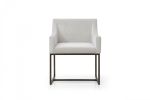 Beige and Antiqued Brass Upholstered Fabric Dining Arm Chair