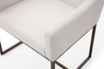 Beige and Antiqued Brass Upholstered Fabric Dining Arm Chair