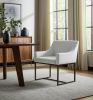 Beige and Antiqued Brass Upholstered Fabric Dining Arm Chair