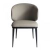Beige and Black Upholstered Faux Leather Wing Back Dining Arm Chair