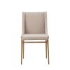 Set of Two Beige and Antiqued Brass Upholstered Fabric Wing Back Dining Side Chairs