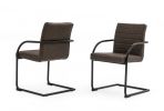 Set of Two Brown and Black Upholstered Faux Leather Dining Arm Chairs