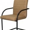 Set of Two Tan and Black Upholstered Faux Leather Dining Arm Chairs