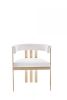 Beige and Gold Upholstered Velvet Slat Back Dining Arm Chair