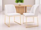 Set of Two White and Gold Upholstered Fabric Wing Back Dining Side Chairs