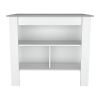 White and Gray 41" Kitchen Island With Storage