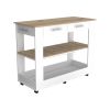 White and Brown 40" Rolling Kitchen Cart With Storage