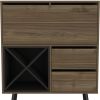 46" Dark Brown and Black Wood Console Bar Cabinet With Single Door And Two Drawers