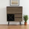 46" Dark Brown and Black Wood Console Bar Cabinet With Single Door And Two Drawers