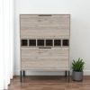 43" Light Gray and Black Wood Console Bar Cabinet With Two Doors