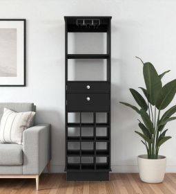 63" Black Wood Bar Cabinet With Two Drawers