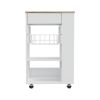 22" Brown And White Wood Rolling Kitchen Cart With Storage