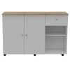 54" Natural and White Wood Flat Door Rolling Kitchen Island With Storage