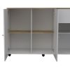 54" Natural and White Wood Flat Door Rolling Kitchen Island With Storage