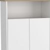 39" Oak and White Wood Rolling Kitchen Island With Storage
