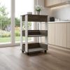 23" Dark Brown and White Wood Rolling Kitchen Cart With Storage