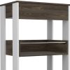 23" Dark Brown and White Wood Rolling Kitchen Cart With Storage