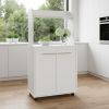 25" White Wood Rolling Kitchen Cart With Storage