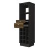 18" Black Wood and Solid Wood Bar Cabinet With Two Drawers